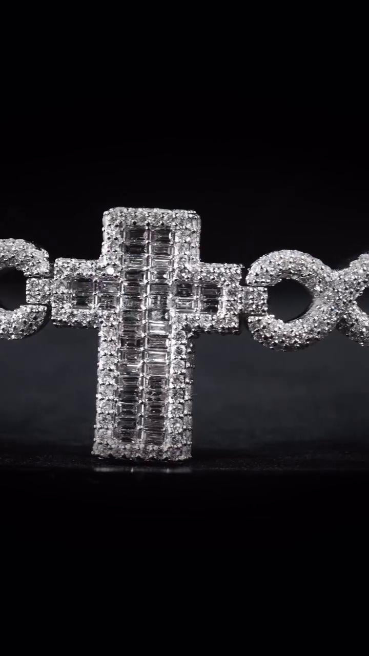 Cross Infinity Moissanite Bracelet, VVS1 Moissanite Passes Diamond Test, 925 Sterling Silver Hip Hop Jewelry, Luxury Bling for Men & Women