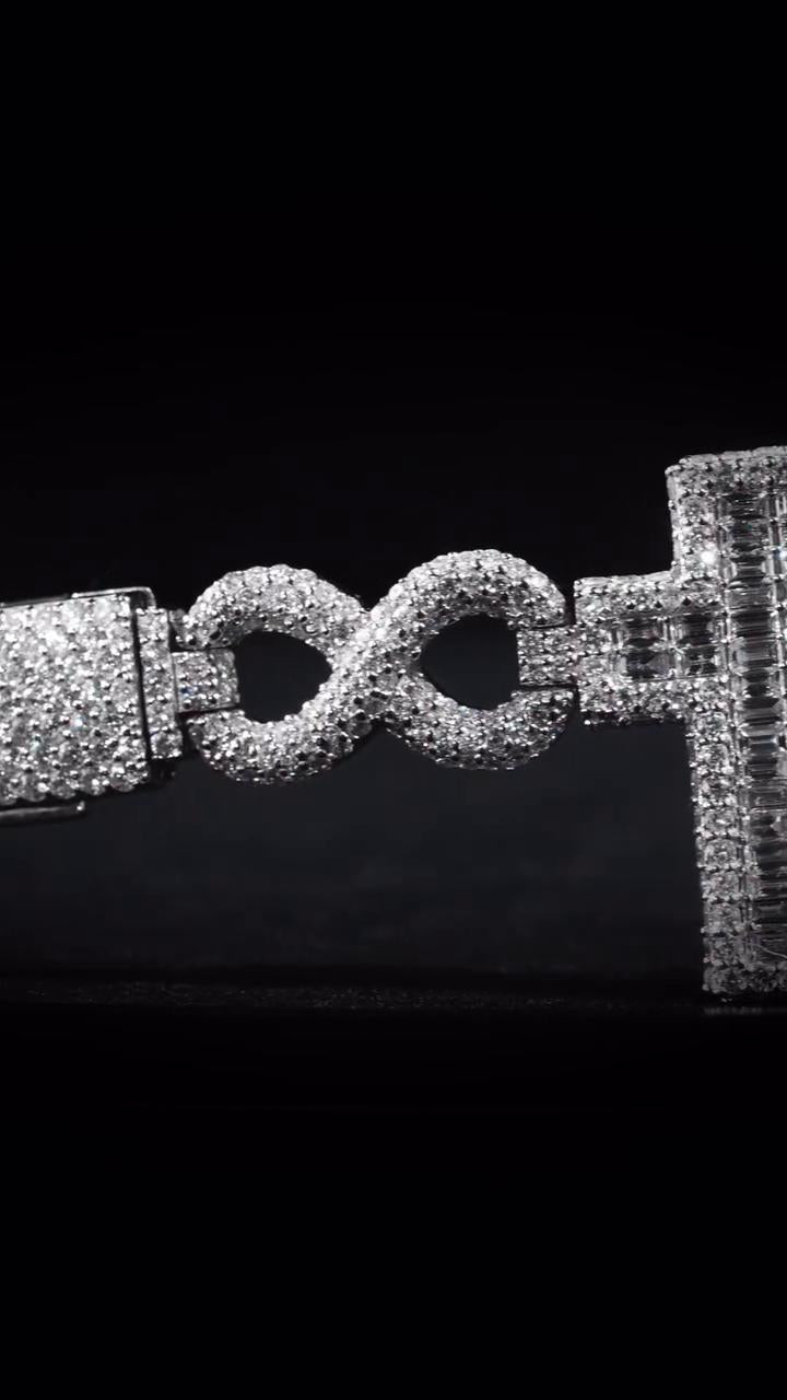 Cross Infinity Moissanite Bracelet, VVS1 Moissanite Passes Diamond Test, 925 Sterling Silver Hip Hop Jewelry, Luxury Bling for Men & Women