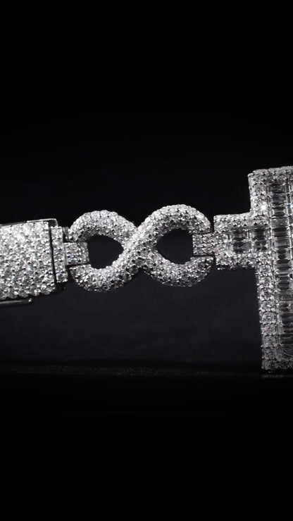 Cross Infinity Moissanite Bracelet, VVS1 Moissanite Passes Diamond Test, 925 Sterling Silver Hip Hop Jewelry, Luxury Bling for Men & Women
