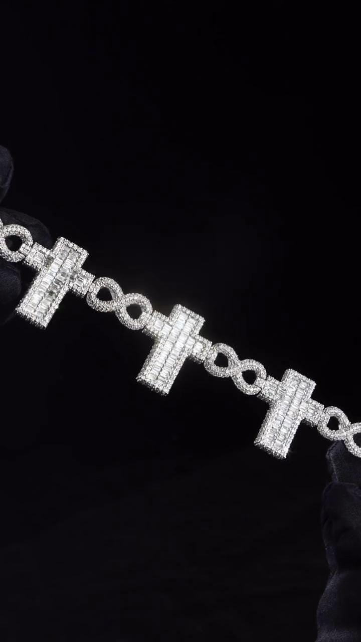 Cross Infinity Moissanite Bracelet, VVS1 Moissanite Passes Diamond Test, 925 Sterling Silver Hip Hop Jewelry, Luxury Bling for Men & Women