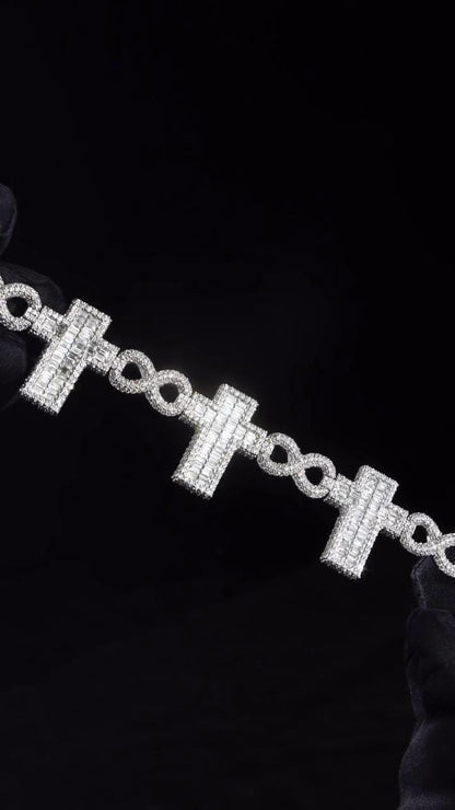Cross Infinity Moissanite Bracelet, VVS1 Moissanite Passes Diamond Test, 925 Sterling Silver Hip Hop Jewelry, Luxury Bling for Men & Women
