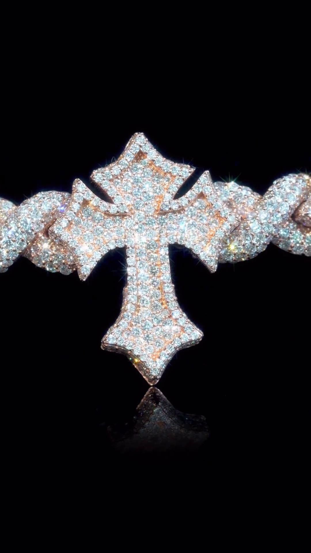 Iced Out Cross Link Bracelet, VVS1 Moissanite Pass Diamond Test, 925 Silver or 10K Gold Hip Hop Jewelry, Luxury Bling for Men & Women