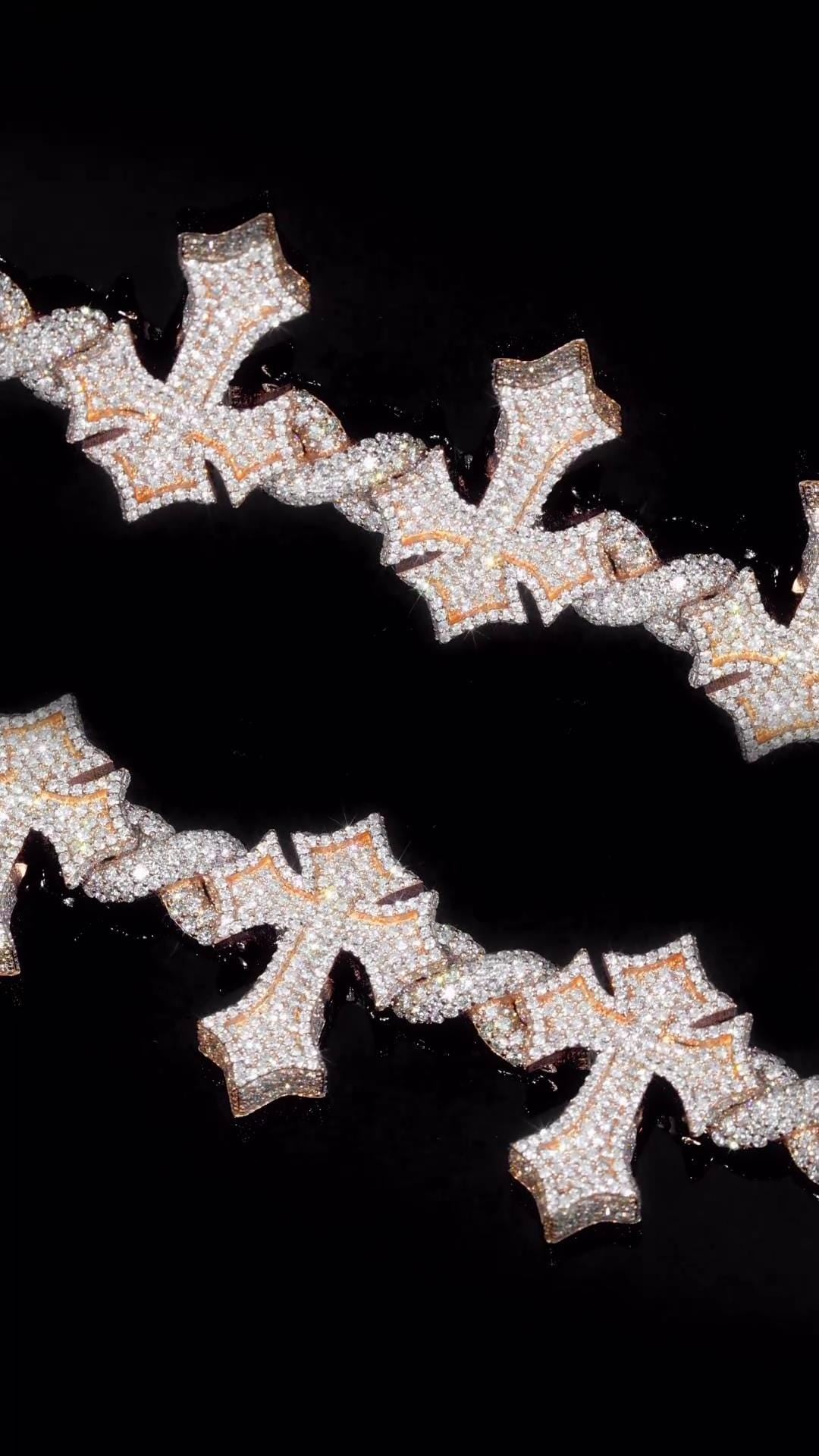 Iced Out Cross Link Bracelet, VVS1 Moissanite Pass Diamond Test, 925 Silver or 10K Gold Hip Hop Jewelry, Luxury Bling for Men & Women