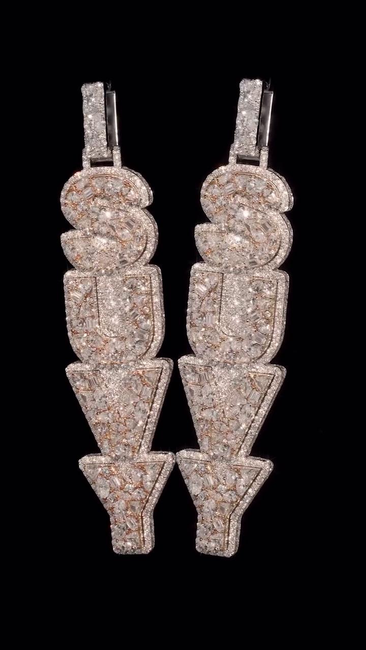 VVS Moissanite Vertical Pendant | Rhodium Plated 925 Sterling Silver | Mixed Cut Moissanite | Diamond Tester Approved | Hip Hop Jewelry