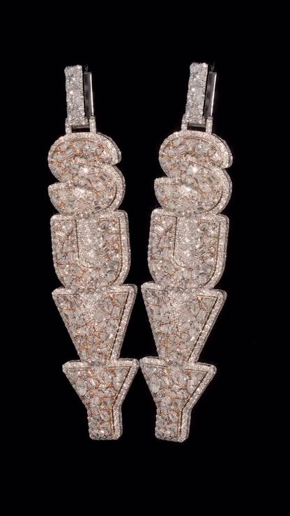 VVS Moissanite Vertical Pendant | Rhodium Plated 925 Sterling Silver | Mixed Cut Moissanite | Diamond Tester Approved | Hip Hop Jewelry