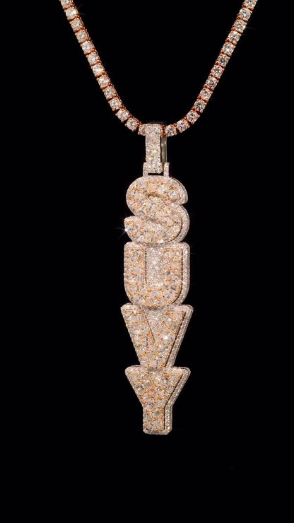 VVS Moissanite Vertical Pendant | Rhodium Plated 925 Sterling Silver | Mixed Cut Moissanite | Diamond Tester Approved | Hip Hop Jewelry