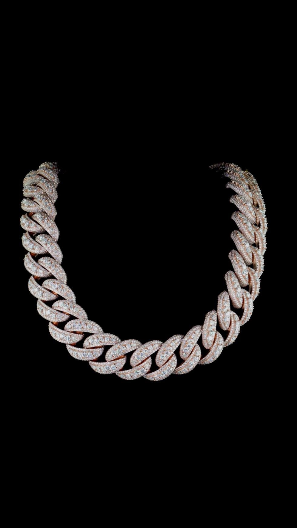 30mm Iced Out Cuban Link Chain, VVS1 Moissanite Mixed Cut Diamonds, 925 Silver Heavy 550g 26" Necklace, Hip Hop Rapper Bling