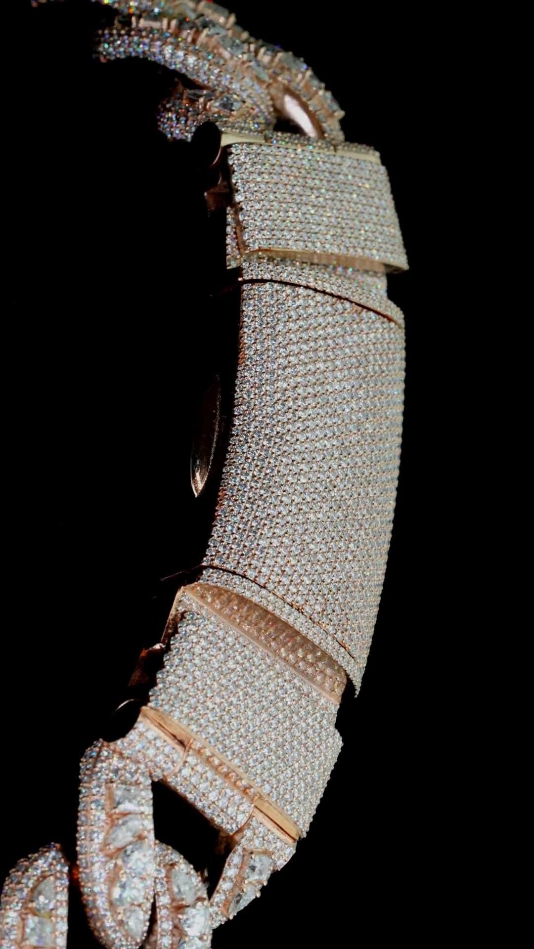 30mm Iced Out Cuban Link Chain, VVS1 Moissanite Mixed Cut Diamonds, 925 Silver Heavy 550g 26" Necklace, Hip Hop Rapper Bling