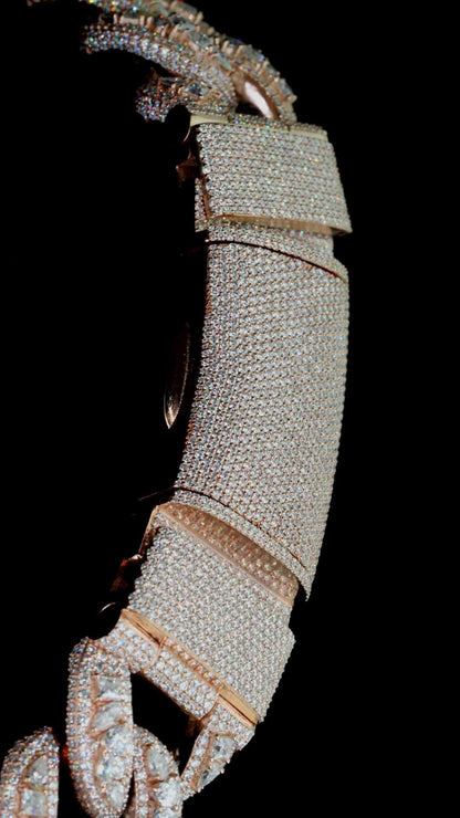 30mm Iced Out Cuban Link Chain, VVS1 Moissanite Mixed Cut Diamonds, 925 Silver Heavy 550g 26" Necklace, Hip Hop Rapper Bling