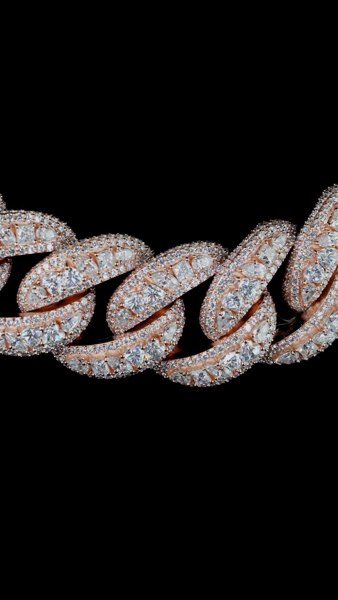 30mm Iced Out Cuban Link Chain, VVS1 Moissanite Mixed Cut Diamonds, 925 Silver Heavy 550g 26" Necklace, Hip Hop Rapper Bling