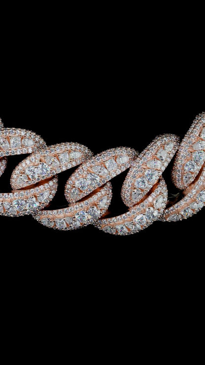 30mm Iced Out Cuban Link Chain, VVS1 Moissanite Mixed Cut Diamonds, 925 Silver Heavy 550g 26" Necklace, Hip Hop Rapper Bling