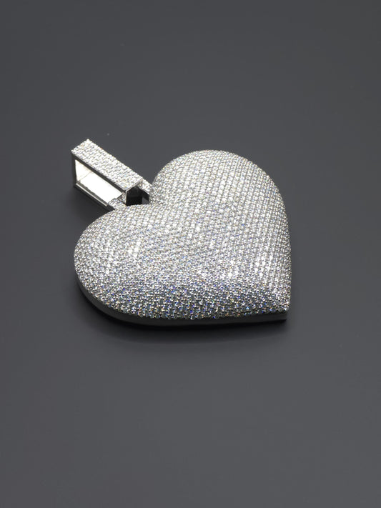 14.66Ct Round Cut Moissanite Diamond Men's Customized Heart Pendant 10K White Gold, Fully Iced Out Men's Hip-hop Pendant