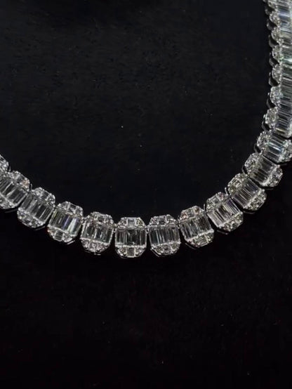 10mm VVS Moissanite Track Necklace | Baguette & Round Cut Moissanite | Pass Diamond Tester | 925 Sterling Silver | Necklace for Men / Women
