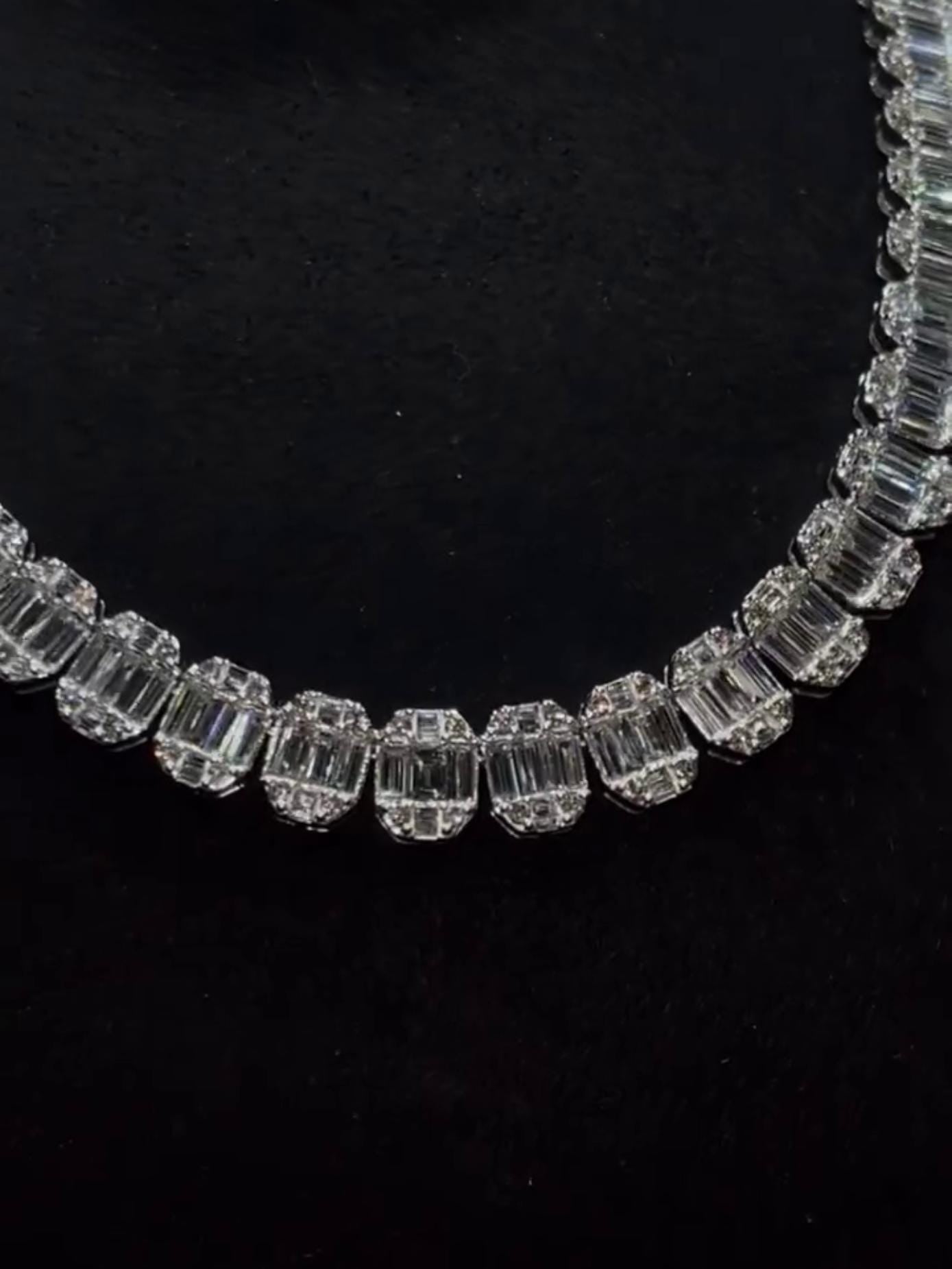 10mm Baguette & Round Cut Track Chain | D Color VVS1 Moissanite, Pass Diamond Tester | Tennis Necklace for Men / Women | 925 Sterling Silver