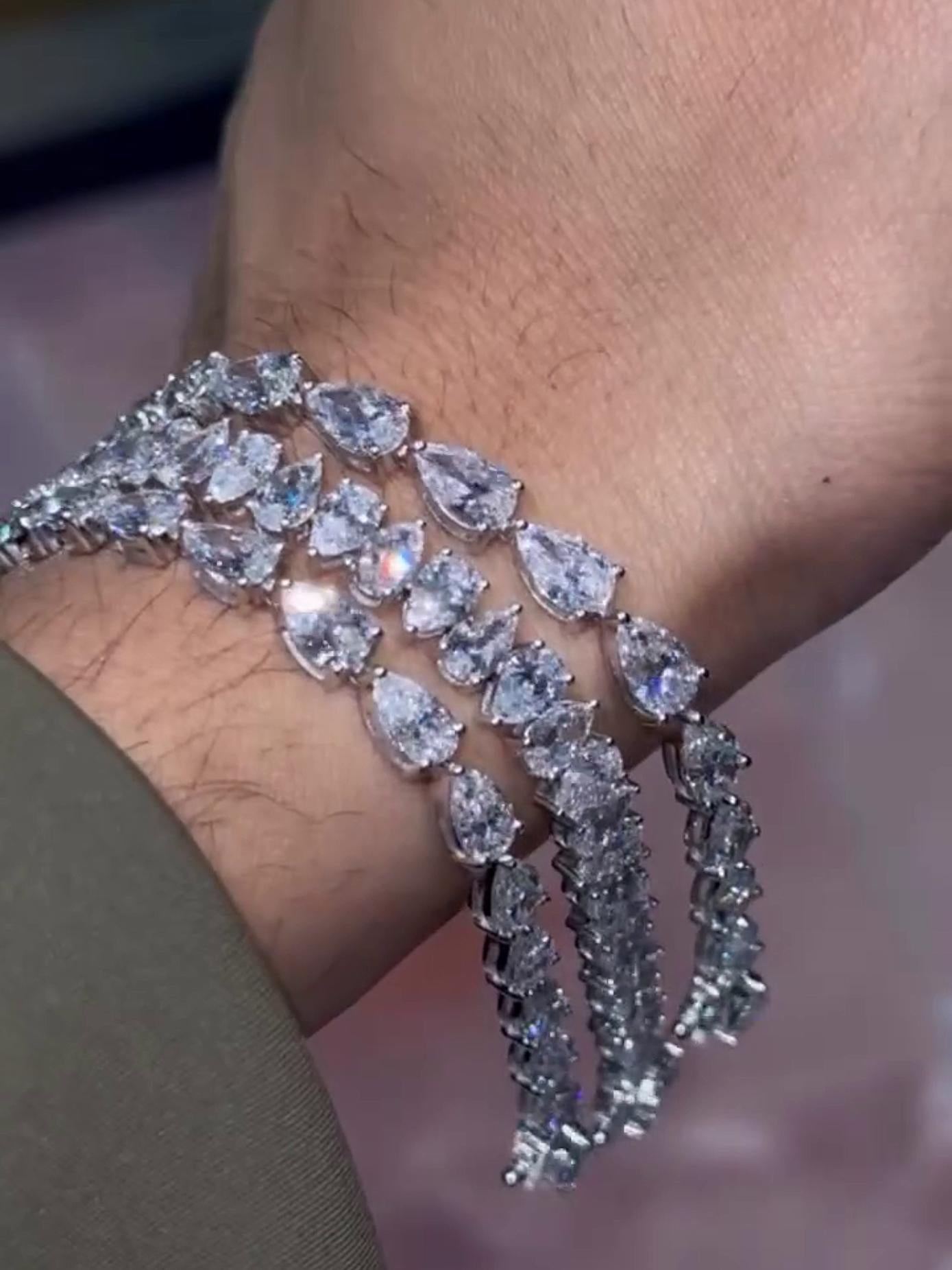 VVS Moissanite Diamond Fancy Bracelet, VVS1 Quality Pear Moissanite Diamond, Pass Diamond Tester, Heavy Quality 925 Sterling Silver