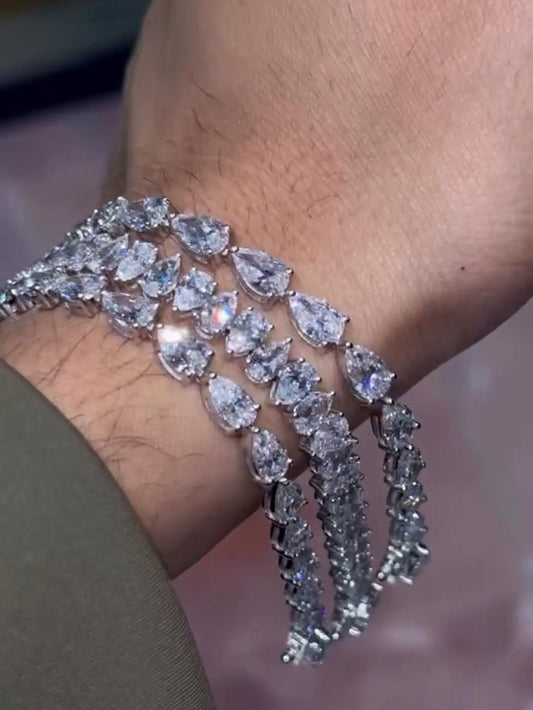 VVS Moissanite Diamond Fancy Bracelet, VVS1 Quality Pear Moissanite Diamond, Pass Diamond Tester, Heavy Quality 925 Sterling Silver