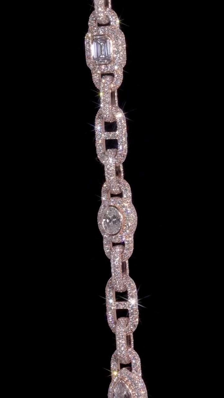 Custom Multi Shape Hermes Link Chain, Over 100ct VVS Diamond Necklace, Unique Hip Hop Jewelry, Iced Out Statement Chain
