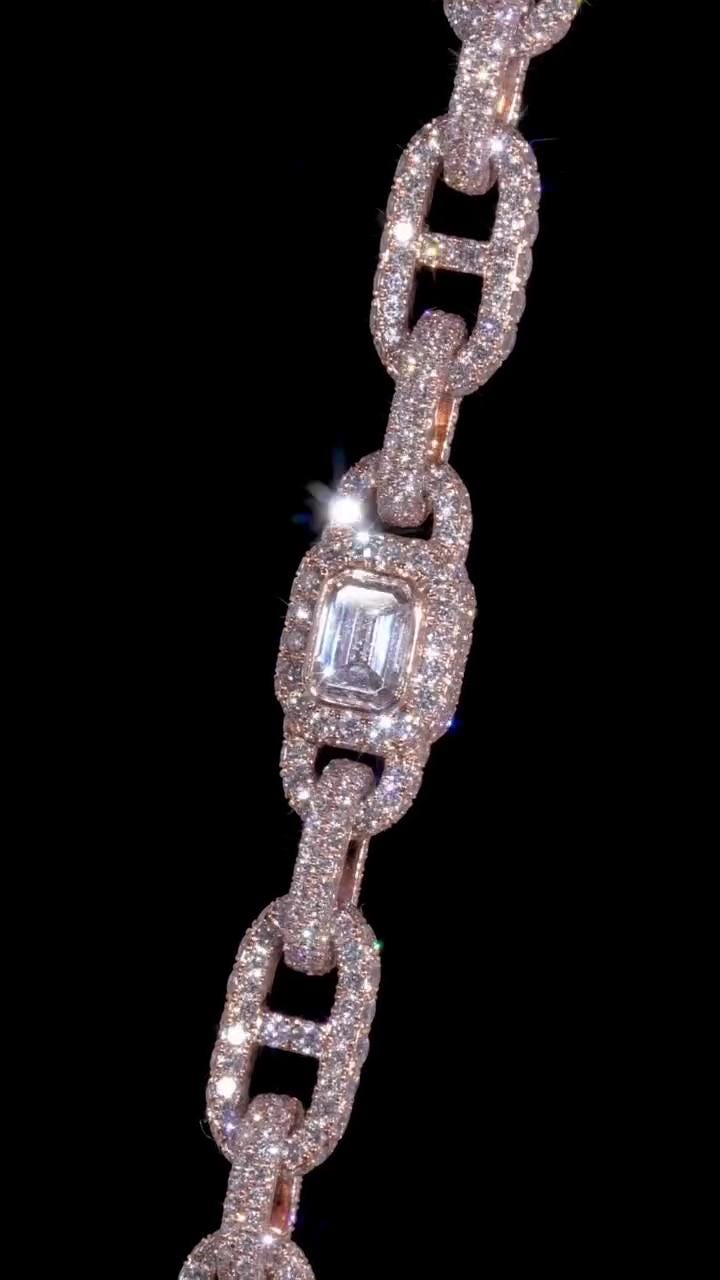 Custom Multi Shape Hermes Link Chain, Over 100ct VVS Diamond Necklace, Unique Hip Hop Jewelry, Iced Out Statement Chain