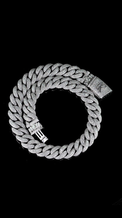 20mm VVS1 Moissanite Cuban Link Chain, 16–30 Inch, 925 Sterling Silver, Rhodium Plated, Iced Out Necklace with Custom Lock