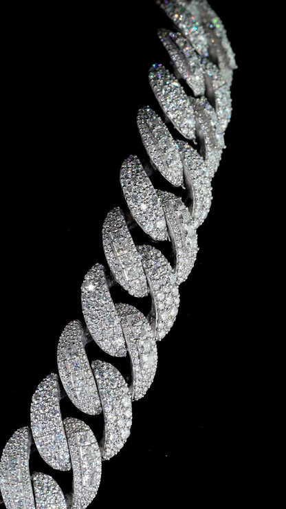 20mm VVS1 Moissanite Cuban Link Chain, 16–30 Inch, 925 Sterling Silver, Rhodium Plated, Iced Out Necklace with Custom Lock
