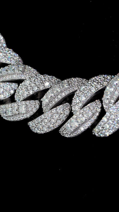 20mm VVS1 Moissanite Cuban Link Chain, 16–30 Inch, 925 Sterling Silver, Rhodium Plated, Iced Out Necklace with Custom Lock