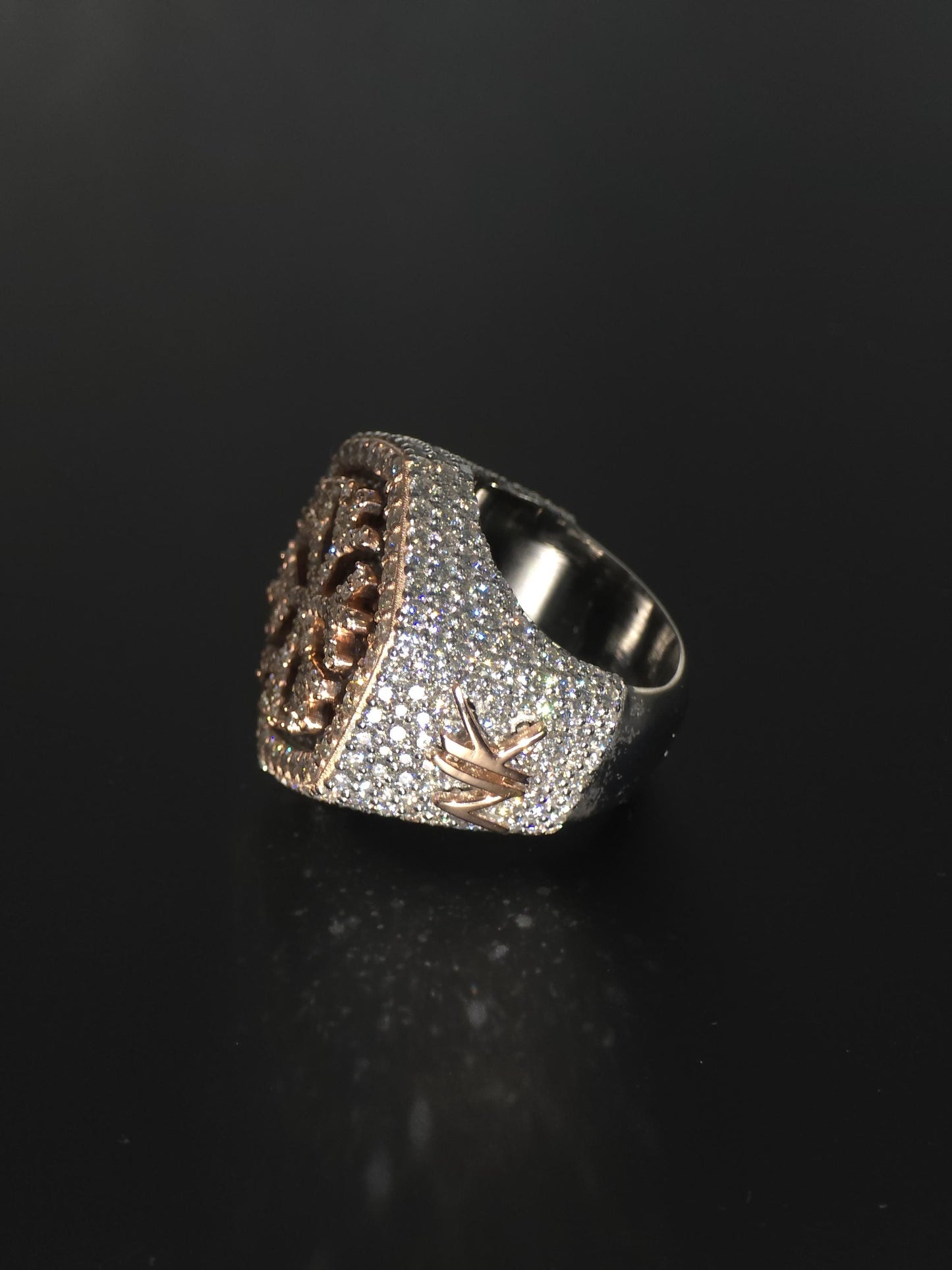 Custom Snowflake Iced-Out Ring – VVS Moissanite Hip Hop Ring in 925 Silver with Rose Gold Rhodium Plating – Men's Statement Bling Jewelry