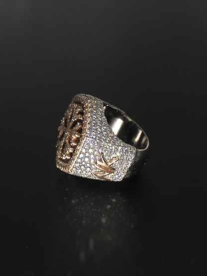 Custom Snowflake Iced-Out Ring – VVS Moissanite Hip Hop Ring in 925 Silver with Rose Gold Rhodium Plating – Men's Statement Bling Jewelry