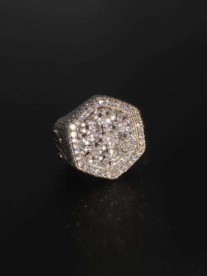 Custom Snowflake Iced-Out Ring – VVS Moissanite Hip Hop Ring in 925 Silver with Rose Gold Rhodium Plating – Men's Statement Bling Jewelry