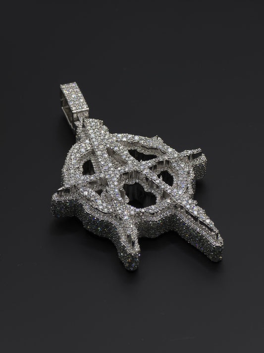 Anarchy A Pendant, 3D Iced Out Hip Hop Jewelry, Mosaic set Round Cut CZ/Moissanite/Lab Grown Diamonds, 925 Silver or 10K Gold