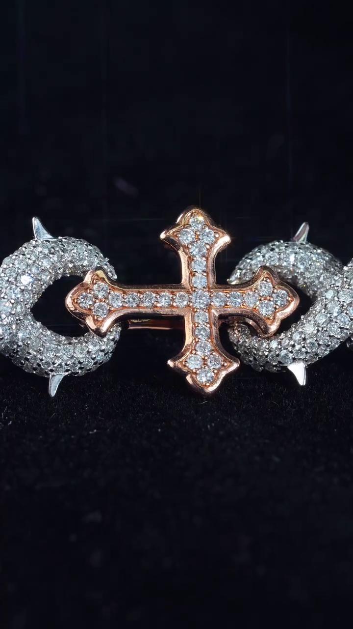 Iced Out Cross Link Bracelet | 925 Silver or 10K Gold | VVS1 Moissanite Hip Hop Jewelry | Diamond Tester Passed