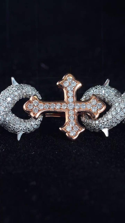 Iced Out Cross Link Bracelet | 925 Silver or 10K Gold | VVS1 Moissanite Hip Hop Jewelry | Diamond Tester Passed