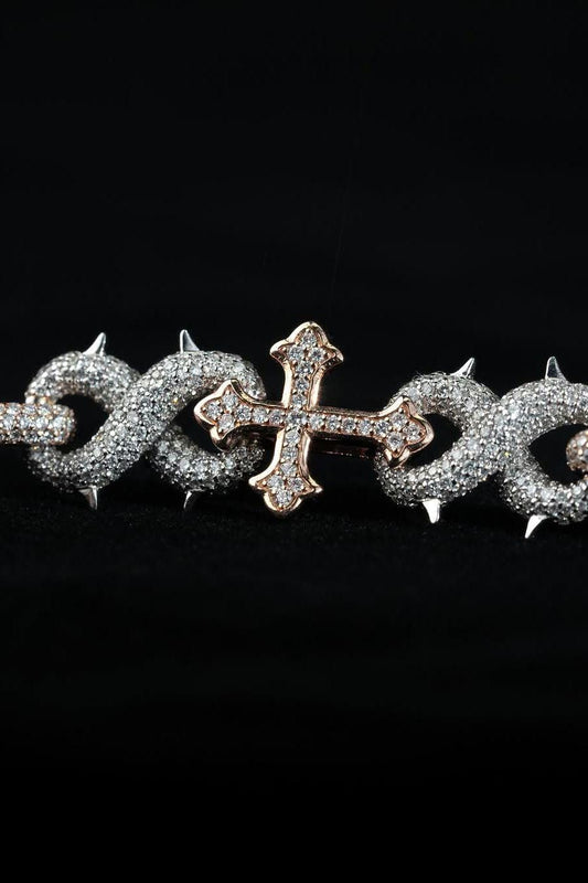 Iced Out Cross Link Bracelet | 925 Silver or 10K Gold | VVS1 Moissanite Hip Hop Jewelry | Diamond Tester Passed