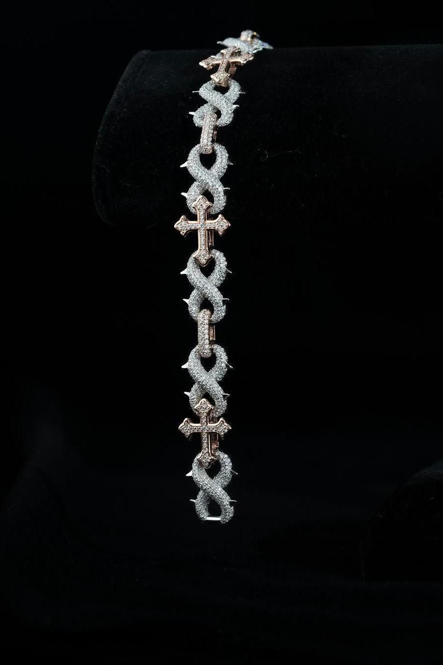 Iced Out Cross Link Bracelet | 925 Silver or 10K Gold | VVS1 Moissanite Hip Hop Jewelry | Diamond Tester Passed
