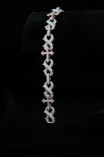 Iced Out Cross Link Bracelet | 925 Silver or 10K Gold | VVS1 Moissanite Hip Hop Jewelry | Diamond Tester Passed