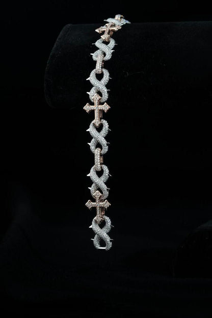 Iced Out Cross Link Bracelet | 925 Silver or 10K Gold | VVS1 Moissanite Hip Hop Jewelry | Diamond Tester Passed