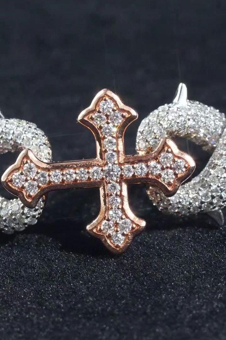 Iced Out Cross Link Bracelet | 925 Silver or 10K Gold | VVS1 Moissanite Hip Hop Jewelry | Diamond Tester Passed