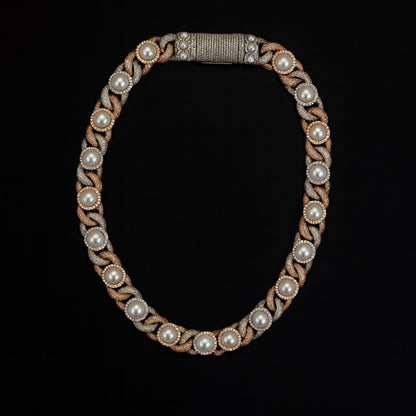 Luxury Pearl Cuban Link Chain | Iced Out Moissanite & Pearl Necklace | Hip Hop Statement Jewelry | 925 Sterling Silver