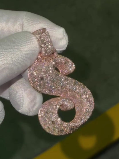 Custom Initial "S" Pendant | 925 Sterling Silver | VVS Moissanite | 3D Letter Pendant | Mosaic Setting Iced Out Hip Hop Jewelry