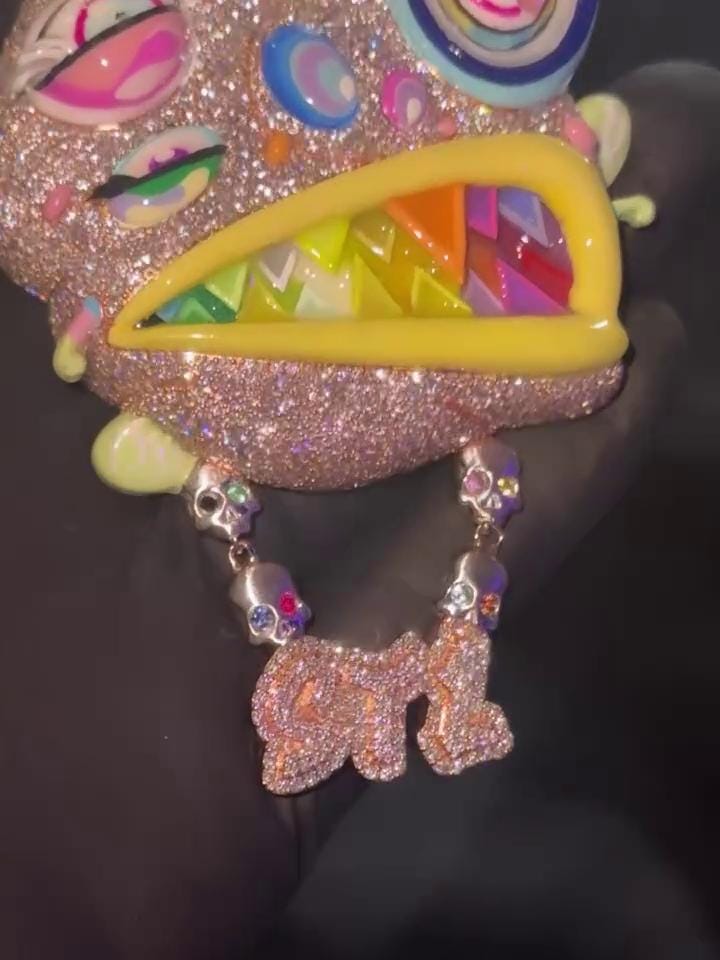 Custom Multi-Color Bear Head Pendant | VVS Moissanite Iced Out | Unique Hip Hop Jewelry | Rainbow Enamel & Skull Accents