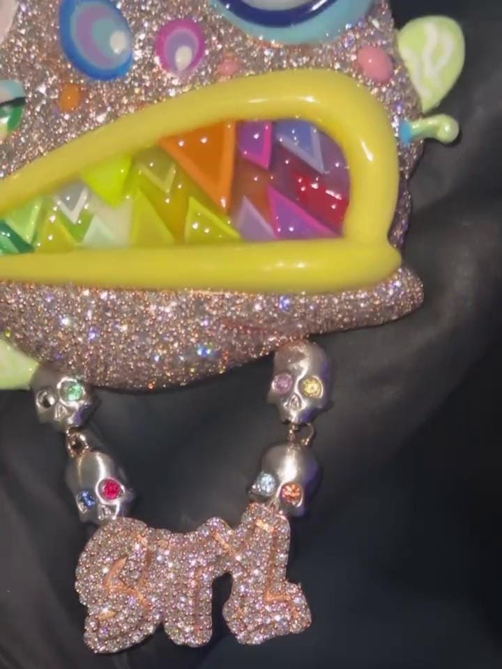 Custom Multi-Color Bear Head Pendant | VVS Moissanite Iced Out | Unique Hip Hop Jewelry | Rainbow Enamel & Skull Accents