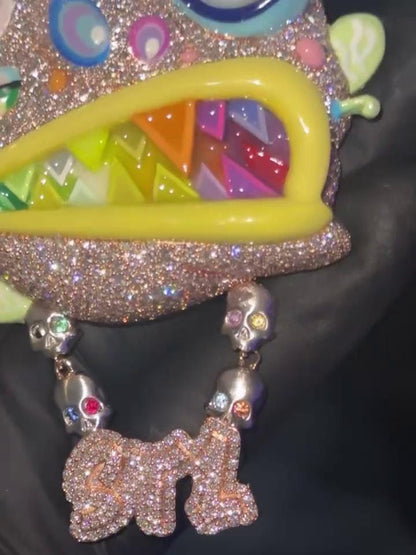 Custom Multi-Color Bear Head Pendant | VVS Moissanite Iced Out | Unique Hip Hop Jewelry | Rainbow Enamel & Skull Accents