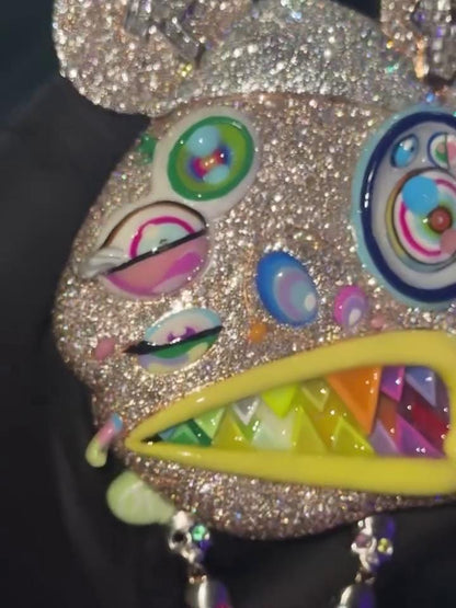 Custom Multi-Color Bear Head Pendant | VVS Moissanite Iced Out | Unique Hip Hop Jewelry | Rainbow Enamel & Skull Accents