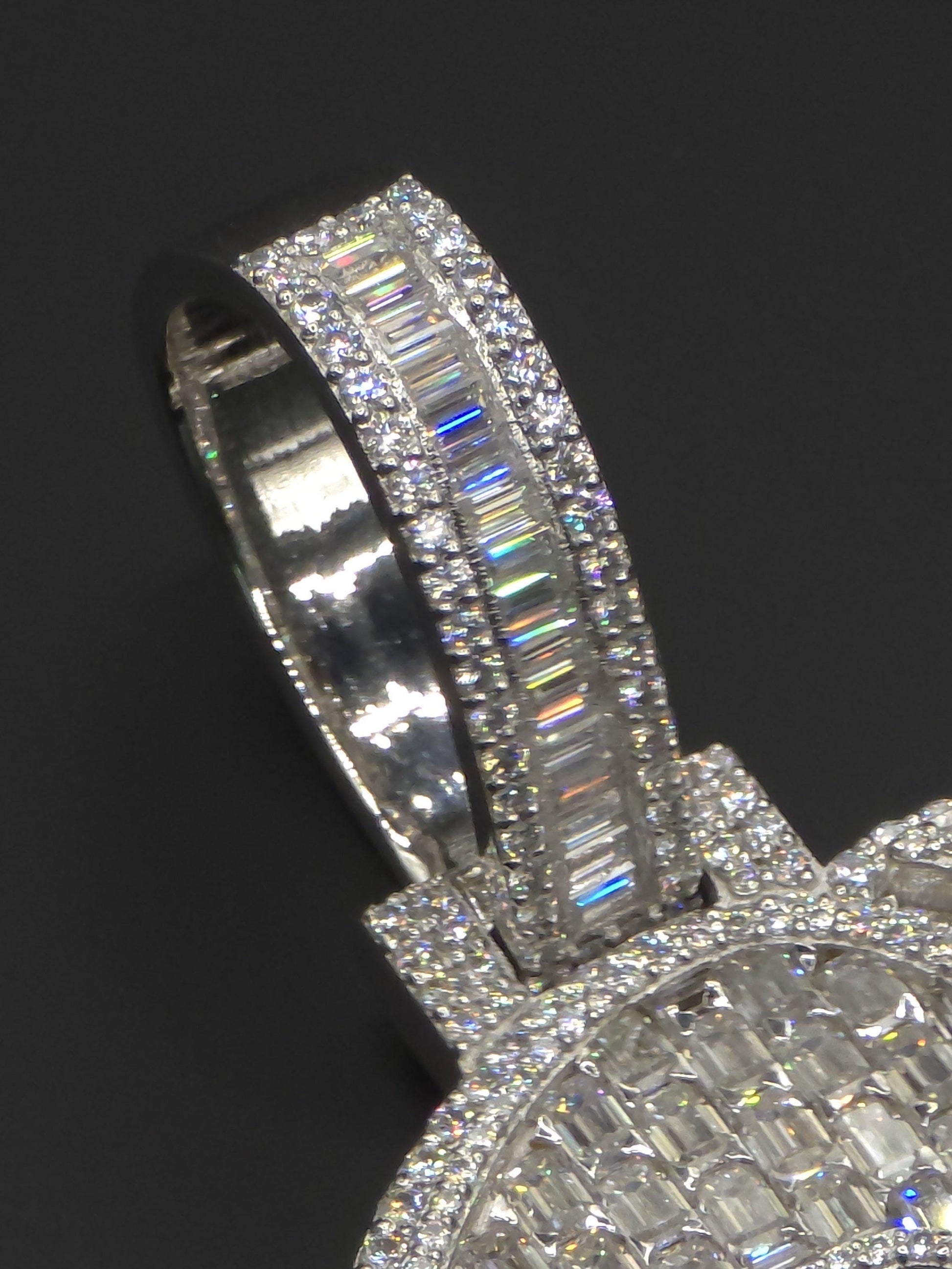 Custom Emerald Cut Moissanite Letter Pendant, Iced Out Layered Hip Hop Necklace, VVS1 Moissanite Diamonds, 925 Sterling Silver / 10K