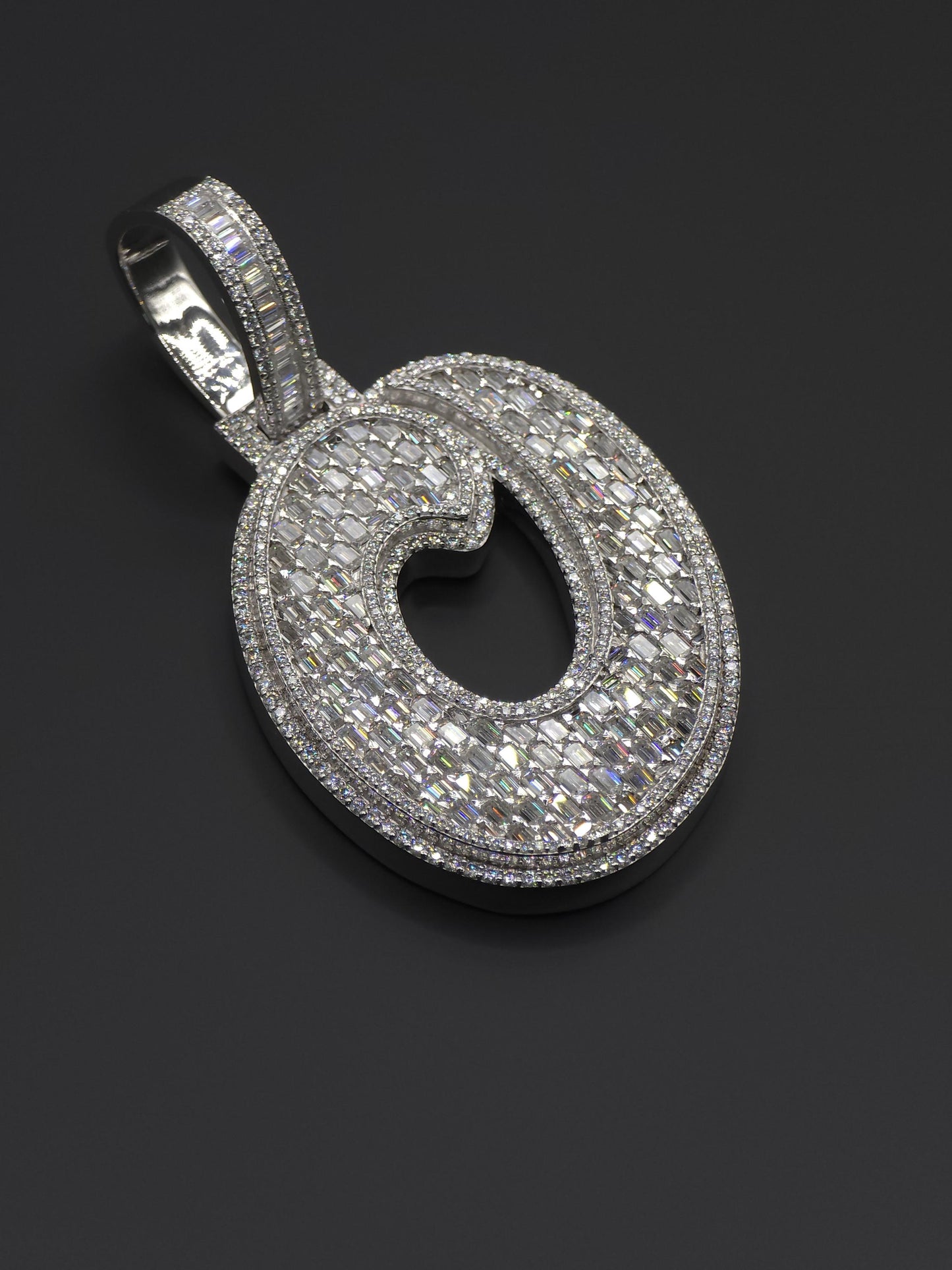 Custom Emerald Cut Moissanite Letter Pendant, Iced Out Layered Hip Hop Necklace, VVS1 Moissanite Diamonds, 925 Sterling Silver / 10K
