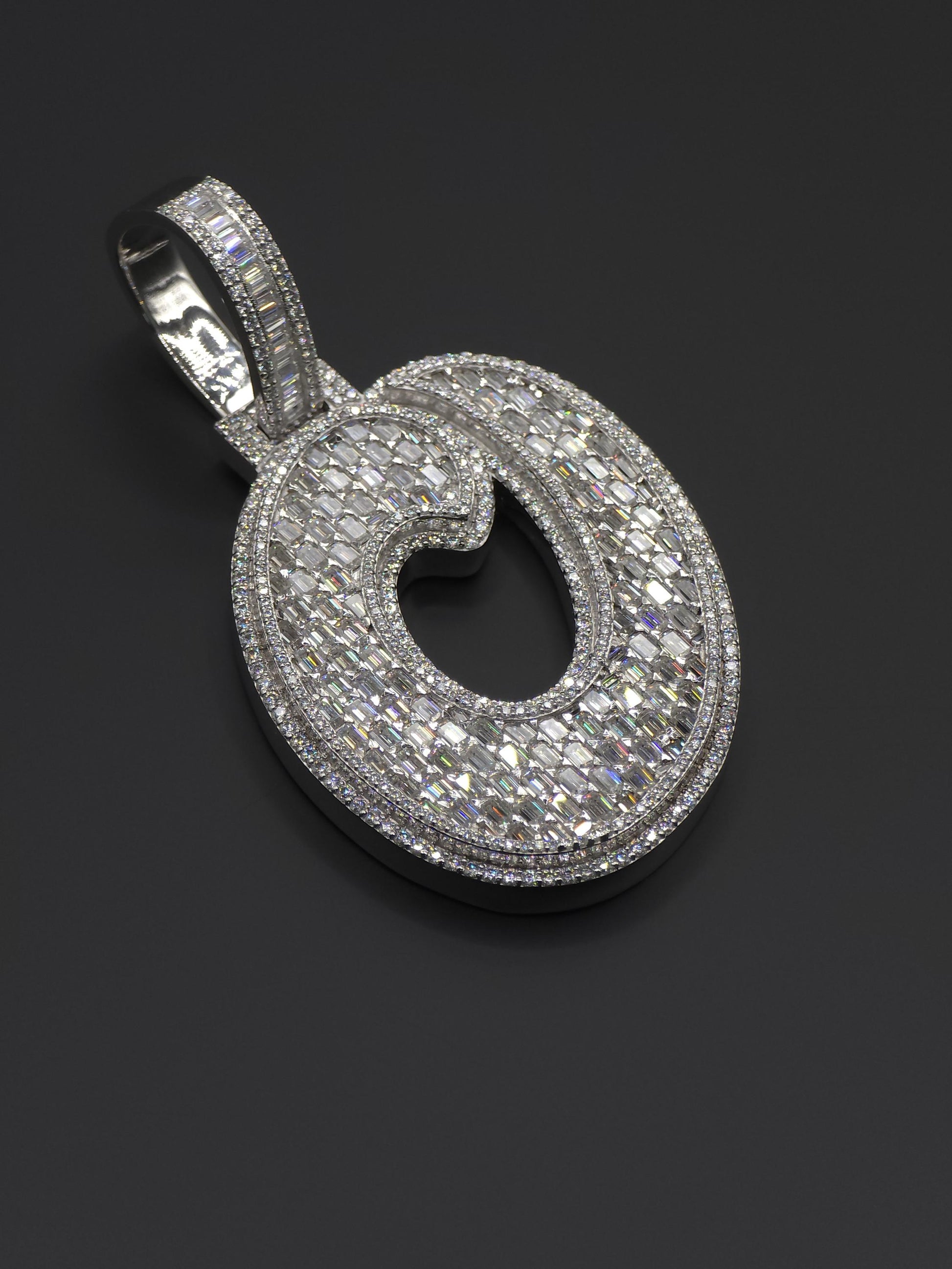 Custom Emerald Cut Moissanite Letter Pendant, Iced Out Layered Hip Hop Necklace, VVS1 Moissanite Diamonds, 925 Sterling Silver / 10K