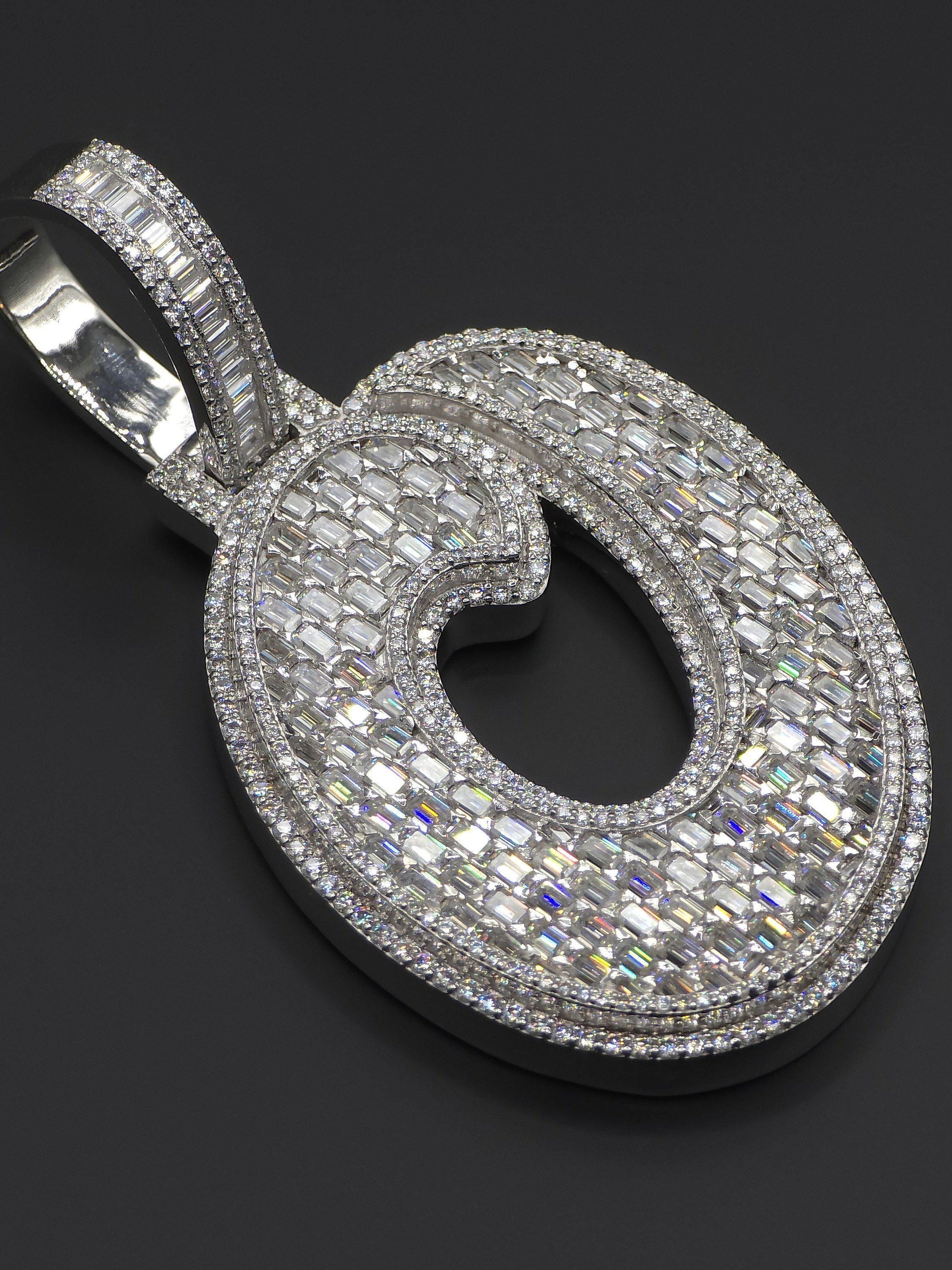 Custom Emerald Cut Moissanite Letter Pendant, Iced Out Layered Hip Hop Necklace, VVS1 Moissanite Diamonds, 925 Sterling Silver / 10K