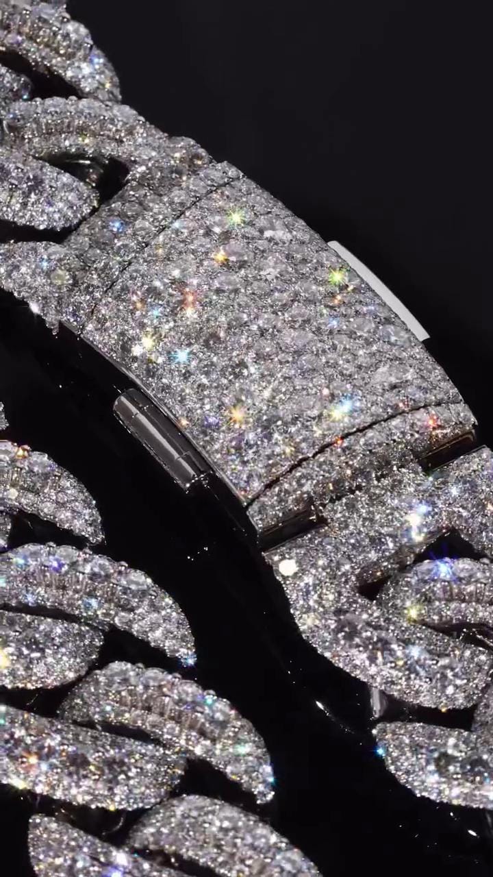 20mm VVS Moissanite Cuban Link Chain | Rhodium Plated 925 Silver | Eye Links & Mosaic Lock | Pass Diamond Tester | Hip Hop Jewelry