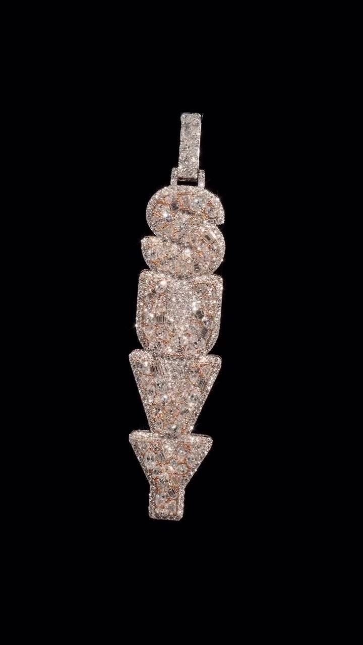 VVS Moissanite Vertical Pendant | Rhodium Plated 925 Sterling Silver | Mixed Cut Moissanite | Diamond Tester Approved | Hip Hop Jewelry