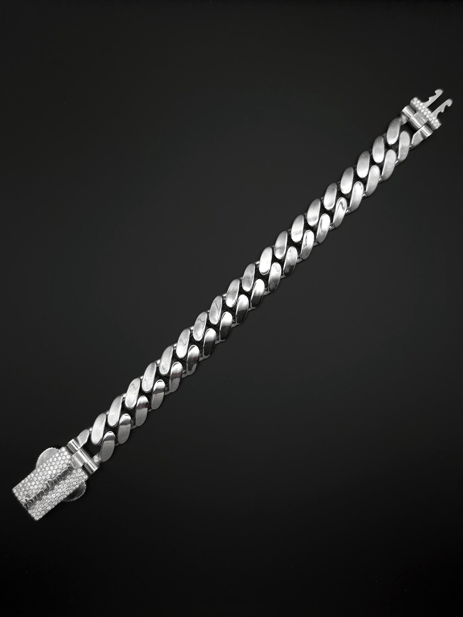 15mm Cuban Link Bracelet with Custom Moissanite Lock | Solid 925 Sterling Silver | Plain Polished Finish | Iced Out Clasp | Hip Hop Jewelry