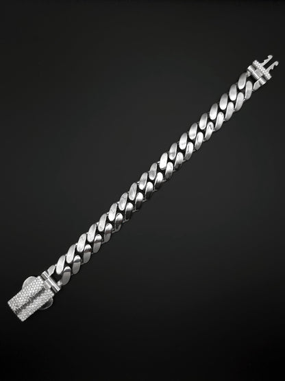 15mm Cuban Link Bracelet with Custom Moissanite Lock | Solid 925 Sterling Silver | Plain Polished Finish | Iced Out Clasp | Hip Hop Jewelry